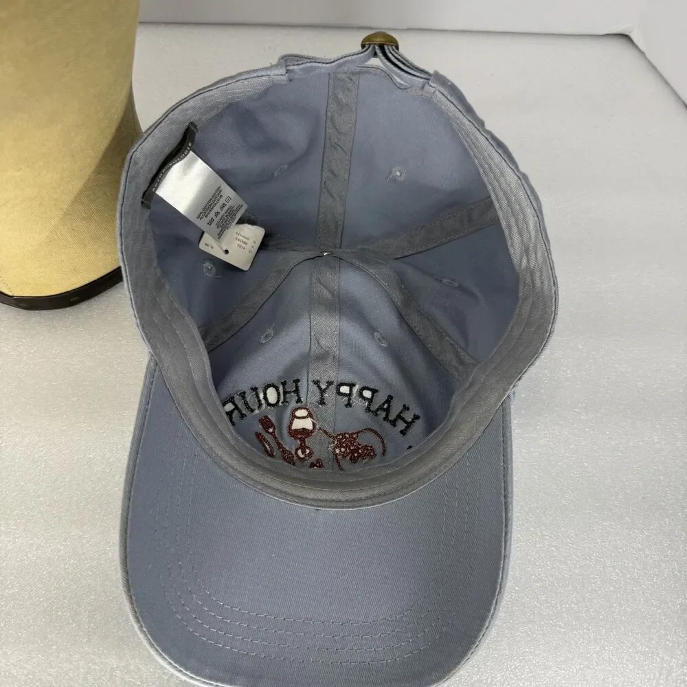 Anthropologie Hat Strapback Happy Hour Social Club Blue Embroidered Dad Cap Logo